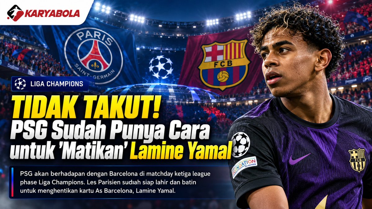 karyacantik's tweet photo. Tidak Takut! PSG Sudah Punya Cara untuk ‘Matikan’ Lamine Yamal

#Barcelona, #beritabola, #karyabola, #LamineYamal, #Ligachampions., #OusmaneDembele, #ParcDesPrinces, #Psg, #Raphinha, #Vitinha https://t.co/iwBGpMN6Qp