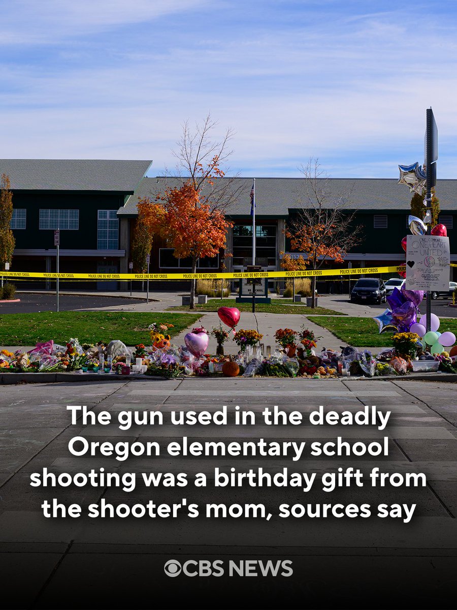 CBSNews's tweet photo. The gun used by a 16-year-old who shot and killed three children and a teacher at Silver Rail Elementary School in Bend, Oregon last week was a birthday gift from the shooter's mom, sources told CBS News.

The Maverick 88 pump-action 12-gauge shotgun was purchased legally in August 2026 by Shauntai Nickerson, the mother of Griffin J. John II, and given to him for recreational use, the sources said.

Police said Monday there were a total of nine people — four adults and five children — in the classroom at the time. Three children and one teacher were killed. Another child and teacher were wounded. https://t.co/2CbAZ0IxFr