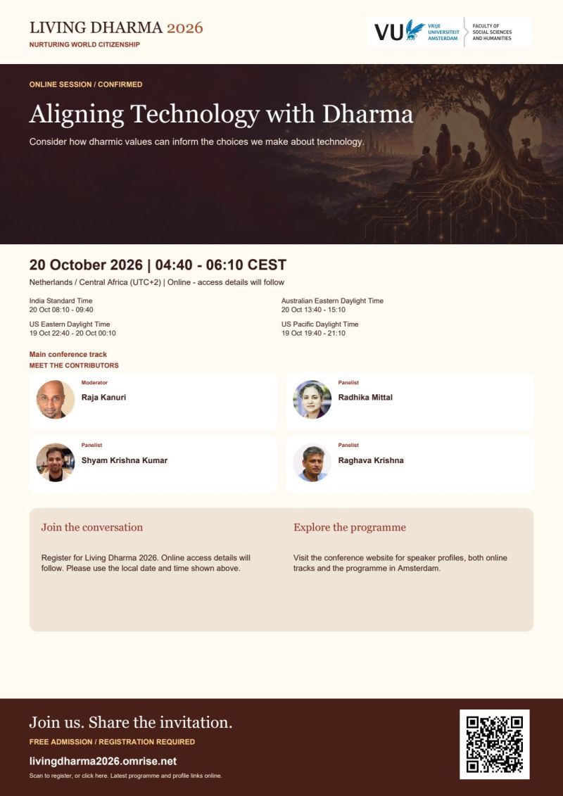 Anviksiki's tweet photo. Speaking shortly on 'Aligning Technology with Dharma' at the 'Living Dharma - Nurturing World Citizenship' conference organized by the department of Social Sciences at https://t.co/UQd7QIzi93

Happy to share thoughts alongside Radhika ji and my super erudite friend Shyam.K. https://t.co/vIdm5UKFuS