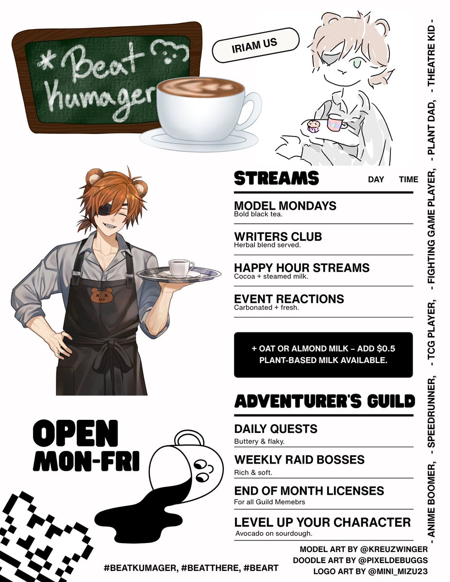 BeatKumager's tweet photo. I promise next month we'll make a new one.

HiRoar! Beat here! Owner and Operator of CafeKuma and the Guild Leader of the Kumager Adventurer's Guild! Join us for your next adventure or a tasty beverage!

#IRIAMMaintFollowFest #IRIAM #IRIAMUS https://t.co/qIlMpUv3qn