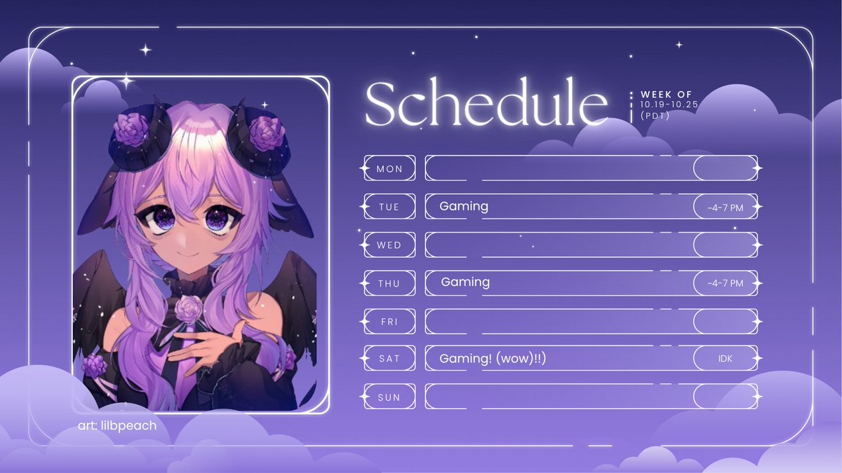 SunsetVTuber's tweet photo. I want to play some mixture of OSRS, Tokon, maybe Avatar this week!! Times listed are approximate start times

Guys I might actually start crocheting a beaver to see if I can make one before it actually drops in OSRS LMAOOO (we all know the answer) 

art: #sunset_art https://t.co/Q75i1tneiB