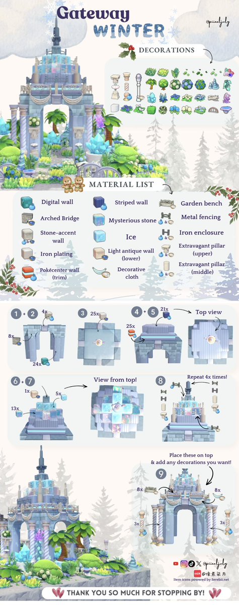 piixeljuly's tweet photo. Pokopia | Four Seasons Gateway🌷🪸🥀❄️
One base structure, four completely different vibes! 🏛️ 
I wanted to show you how versatile your ancient builds would be by easily switching up the decorations and color palette. 
#pokemon #pokopia #pokopiabuilds #ぽこポケ #ぽこあポケモン https://t.co/QjfjIZxyN9