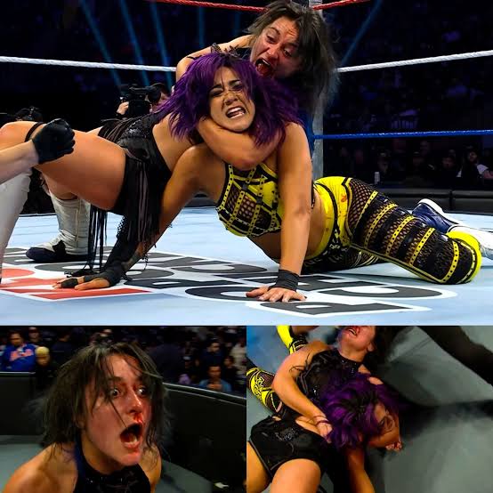 hillside787's tweet photo. How did she go from beating Bayley to being scared of her? @itsBayleyWWE @TripleH @WWE what kinda braindead booking is that? #RawOnNetflix https://t.co/koku1F6Vb8
