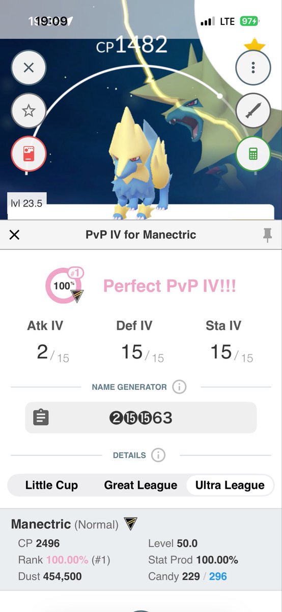 BlueToed's tweet photo. As a #PokemonGo #PvP #Player, this is better than a hundo!! Rank 1 #UltraLeague that maxes at 2496 AND has a #MEGA! I get to max it, mega it, and PvP. #WinnerWinner #VeganDinner ✌🏼💙🐒🕹️ https://t.co/H08aEsavPh