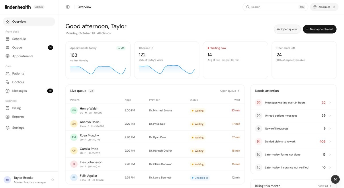 x414423's tweet photo. Dashboard design for lindenHealth - https://t.co/WHlpnzueMb

Built with @shadcn @huge_icons @nextjs  @tailwindcss https://t.co/qKF3XTrY7W