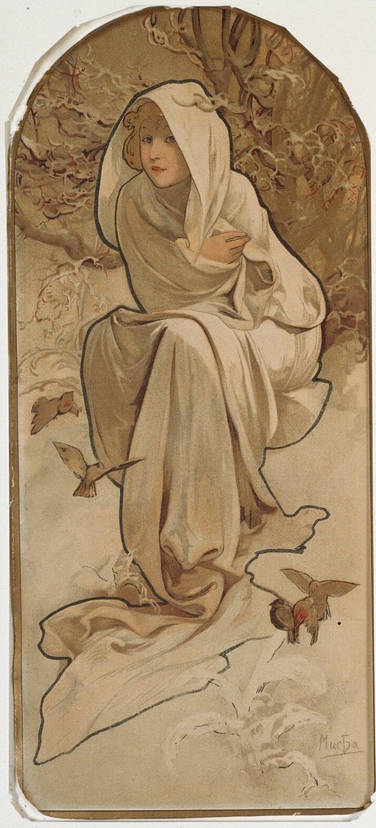 MeditateColor's tweet photo. Alphonse Mucha, The Seasons. 1897.
Color lithograph. 

Mucha's first Seasons set in 1896 was so popular that his publisher asked for more, and this is the 1897 set. https://t.co/9BKsyXZXOv