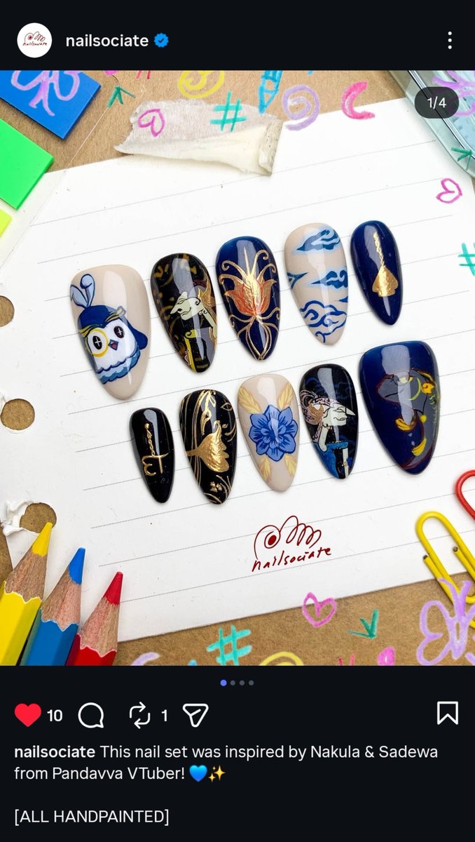 chaikoffietea's tweet photo. Eh ini boleh pake tag fanart ga ya? If cannot let me know so I can take it down.

My nail set commis from @nailsociate has arrived~

#NakuLukis #PourtraitSagara  #NakulaNalendra #SadewaSagara https://t.co/bc2VuBLPYl