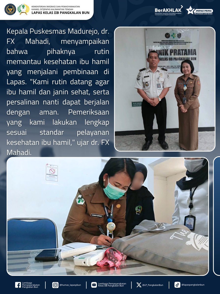 LP_PangkalanBun's tweet photo. Bidan Puskesmas Madurejo Periksa Kesehatan Ibu Hamil Warga Binaan Lapas Pangkalan Bun

Humas Lapas Pangkalan Bun
#kemenimipas
#Ditjenpas
#pemasyarakatan
#guardandguide
#DitjenpasKalteng
#Hensah
#infoimipas
#lapaspangkalanbun
#dawai https://t.co/3zctq50cgM