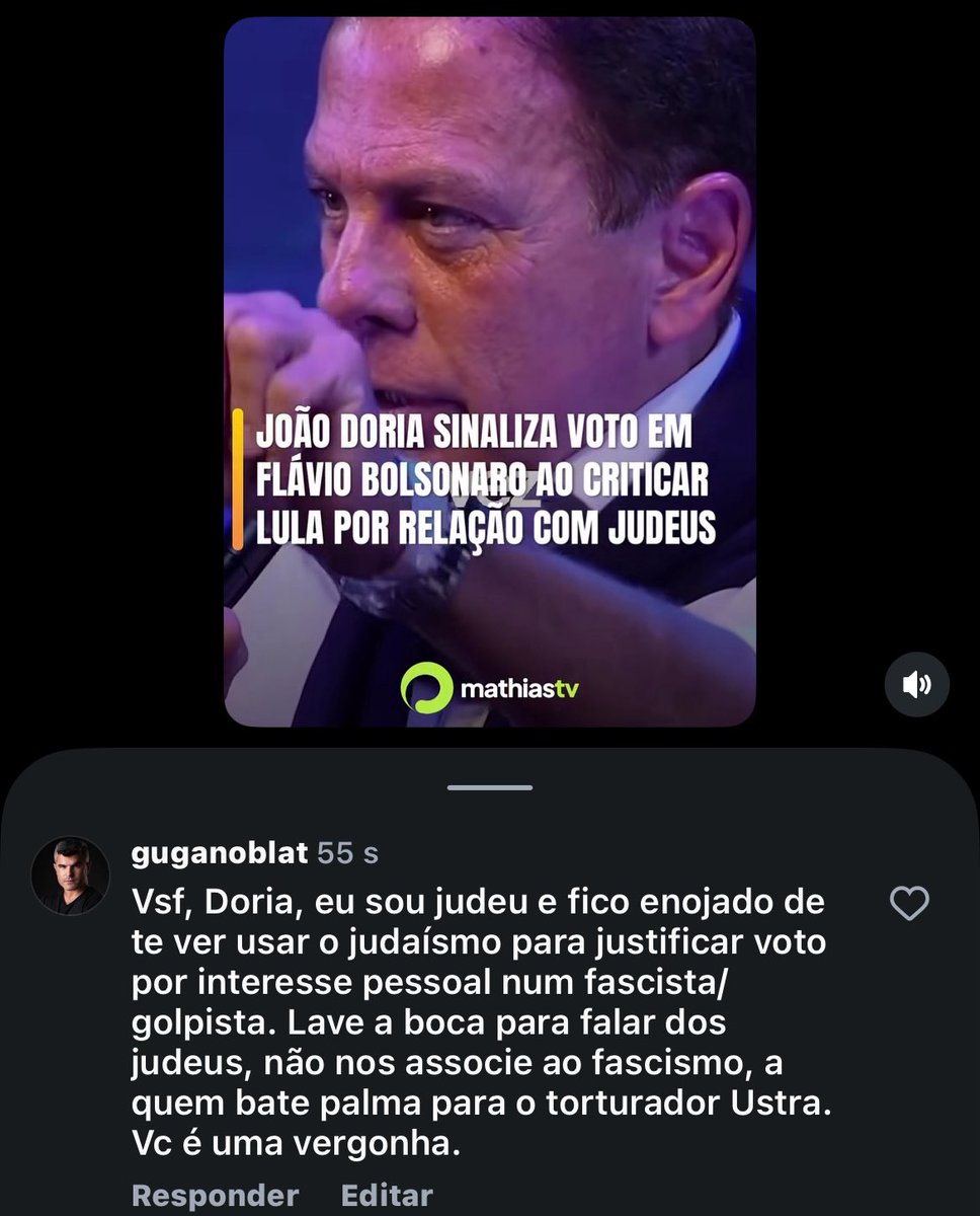 GugaNoblat's tweet photo. Advinha quem votará em Flávio? Ele, João Dória, o oportunista barato que enterrou o PSDB ao se aliar ao bolsonarismo e depois foi chutado pelo Jair. Como um zumbi rastejando para ressuscitar na política, o ex-governador de SP usa o judaísmo para justificar voto no neo/fasc1smo.🤡 https://t.co/GZZnN8wImz