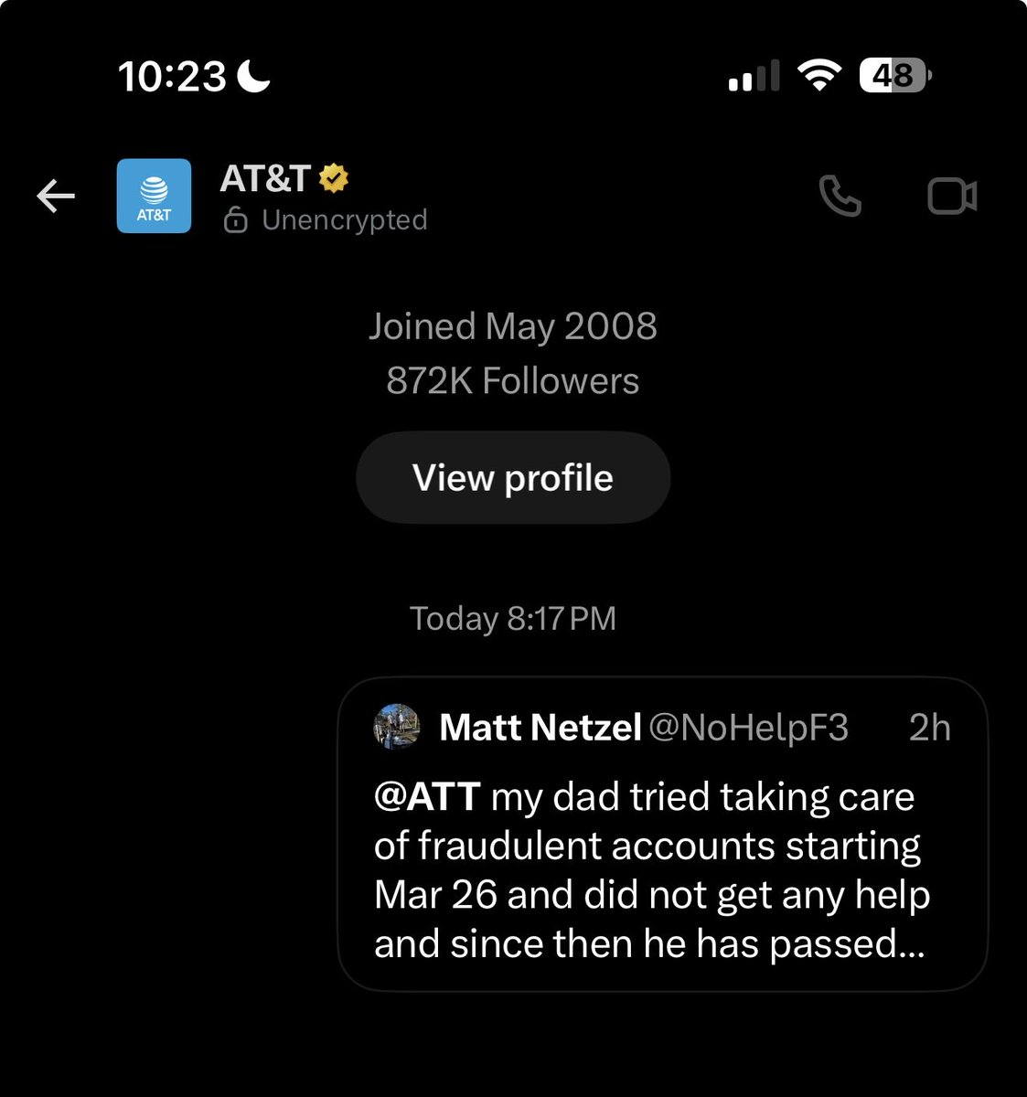 NoHelpF3's tweet photo. @ATT I did, you haven’t responded or helped there either https://t.co/llr90MCB2V