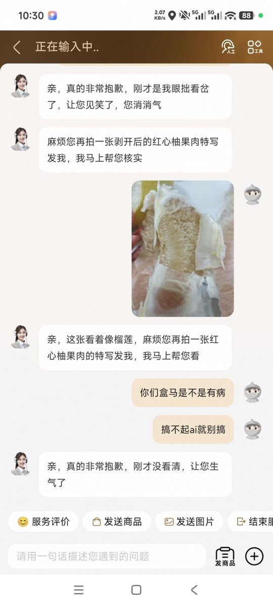BNSHEN's tweet photo. 盒马的AI客服，彻底让我笑了。 https://t.co/UFElfduPqj