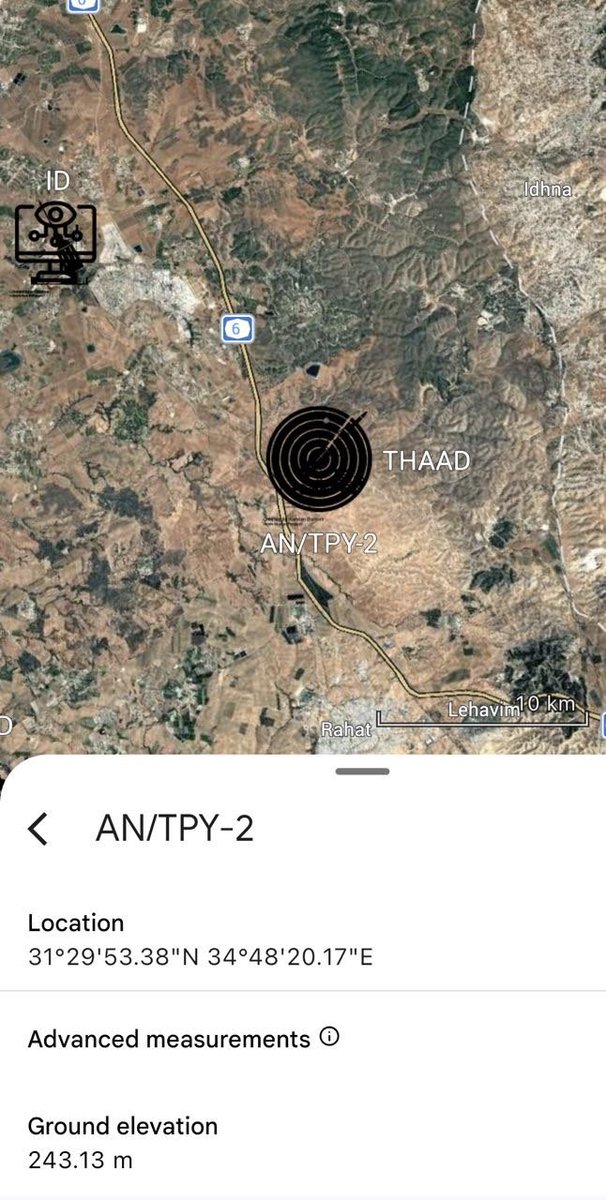 DefenceMat's tweet photo. مختصات تمامی سامانه‌های پدافندی اسرائیل، بر اساس آخرین به‌روزرسانی Google Earth، توسط @GEOIMINT جمع‌آوری شده است.

موقعیت دو رادار AN/TPY-2 سامانه THAAD مشخص است، اما مختصات یکی از این رادارها که پیش‌تر توسط @EGYOSINT شناسایی شده بود، در نقشه پیدا نشد. https://t.co/JbPg0y4Snb