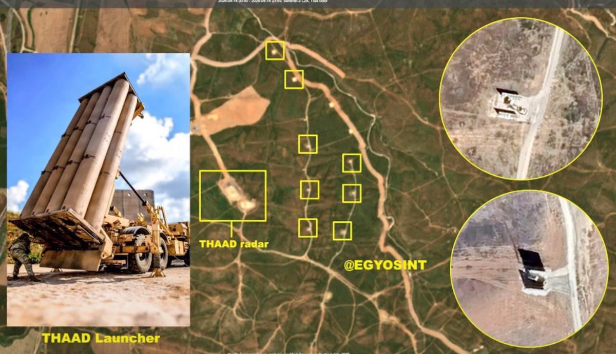 DefenceMat's tweet photo. مختصات تمامی سامانه‌های پدافندی اسرائیل، بر اساس آخرین به‌روزرسانی Google Earth، توسط @GEOIMINT جمع‌آوری شده است.

موقعیت دو رادار AN/TPY-2 سامانه THAAD مشخص است، اما مختصات یکی از این رادارها که پیش‌تر توسط @EGYOSINT شناسایی شده بود، در نقشه پیدا نشد. https://t.co/JbPg0y4Snb