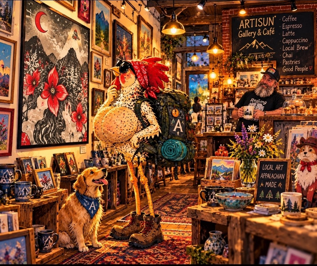 ChickenBeastX's tweet photo. 2,200+ miles of Appalachian Trail. Countless hidden gems.

☕️🎨Artisun Gallery & Café 🎨☕

Local artists. Fresh coffee. Unique gifts. Small-town magic.

Some places are worth slowing down for.

Show some love to the small businesses.

Artisun Gallery and Cafe https://t.co/tdv5D2Ldh4

Moon Girl Glass https://t.co/kt9fhalaDo

#ChickenBeast #AppalachianTrail #HotSpringsNC #SupportLocalArtists