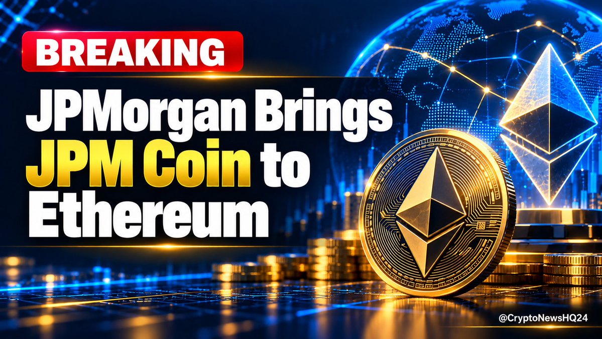 CryptoNewsHQ24's tweet photo. JPMorgan is bringing JPM Coin to Ethereum.

It's a deposit token. Each one is a dollar held at JPMorgan, redeemable anytime.

Only approved institutional clients can hold it. Transfers settle in seconds, even on weekends.

Big banks on public chains. Thoughts? 👇 https://t.co/X4MyWURZYe