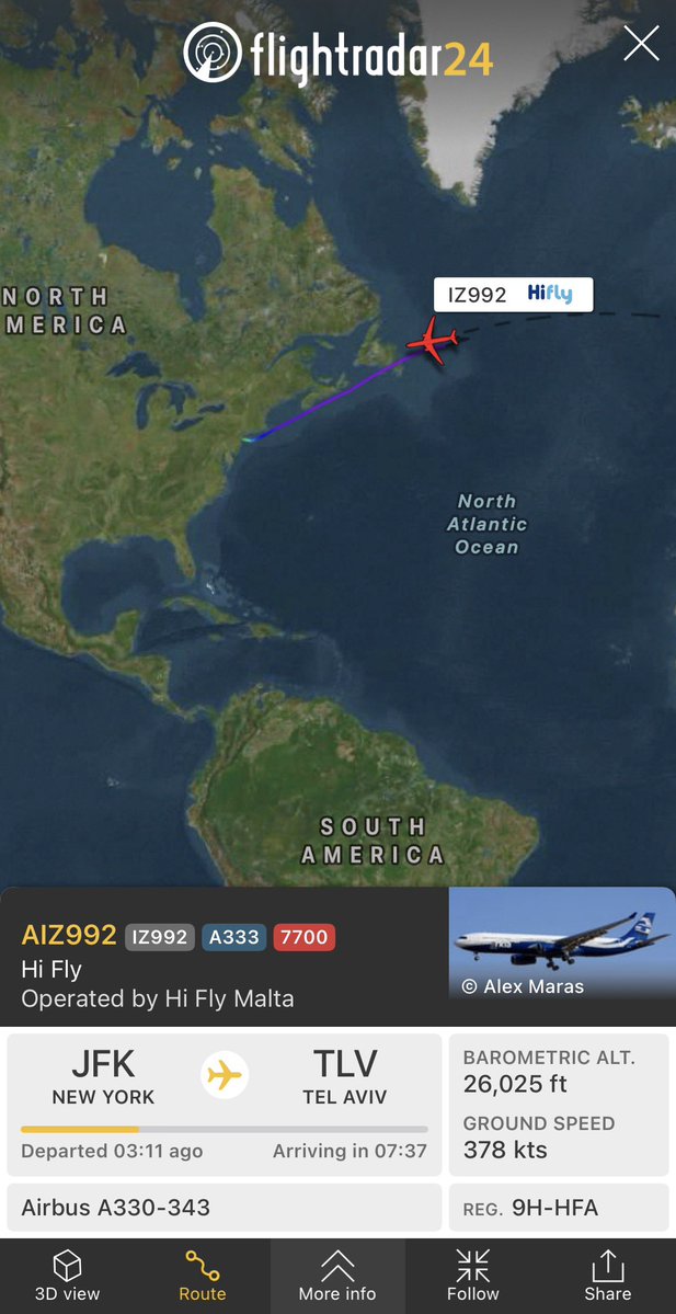 flightradar24's tweet photo. #IZ992 from New York to Tel Aviv squawking 7700 and turning back off the Canadian coast.
https://t.co/rw7bGMug3A https://t.co/hUNJK15kQ0