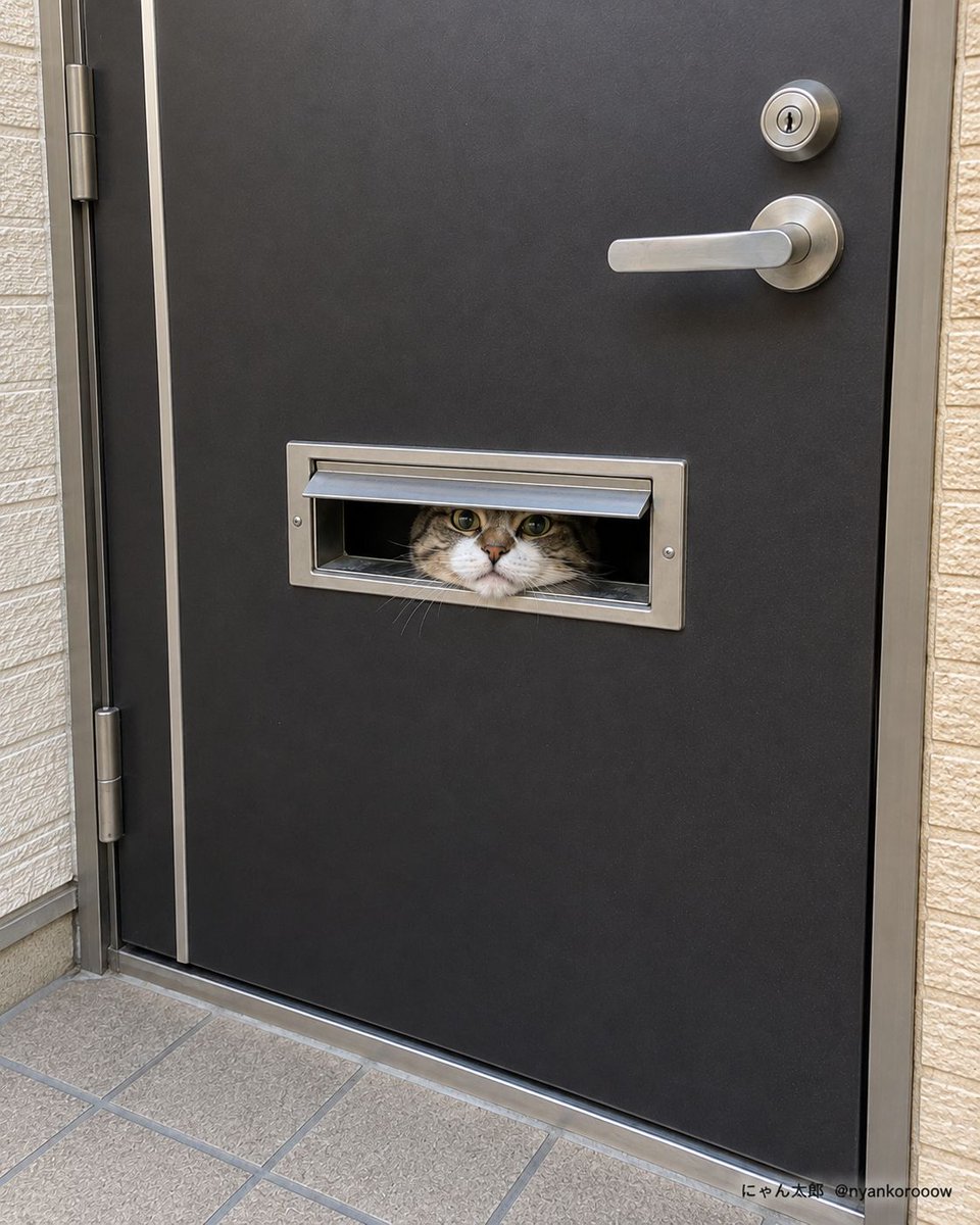 nyankorooow's tweet photo. 郵便局から不在連絡が来た。

配達できなかった理由が
「郵便受けから猫が顔を出しており、投函できませんでした」。

いや、そんなことあるわけないだろと思って、外から確認してみた。

⋯⋯いた。

しかも、めちゃくちゃ迷惑そうな顔でこっちを見てきた。

お前か。お前が配達止めてたのか。 https://t.co/71otlHJwUJ