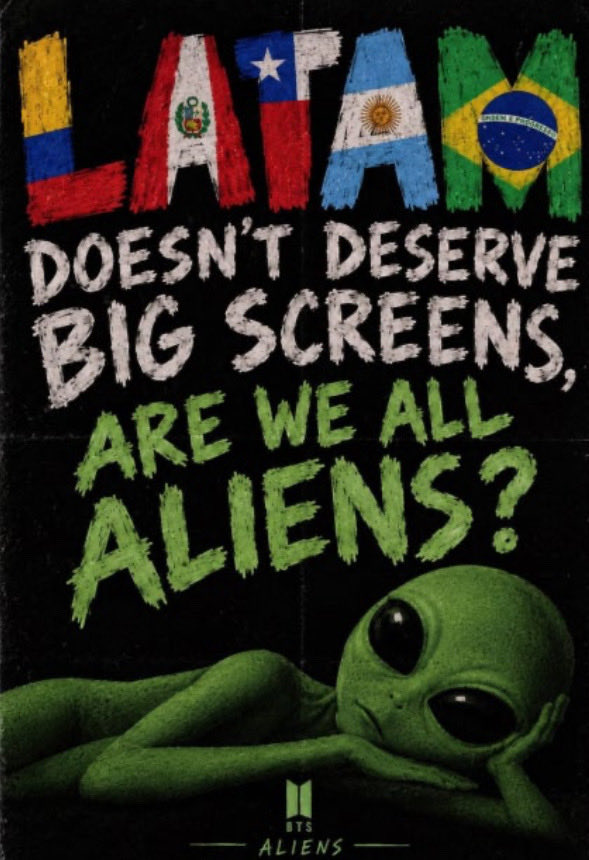 vapedotae_'s tweet photo. tô gag que criticaram horrores aquele cartaz de aliens e agora essa virou a nossa estética de protesto lá no weverse https://t.co/2InqwDXe8p