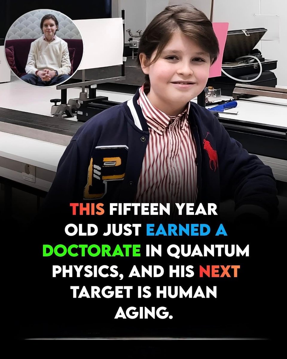 NextScience's tweet photo. 🧬 At Just 15, He Earned a Doctorate in Quantum Physics. Now He Wants to Tackle Aging.

What if the next breakthrough in human longevity came from a teenager? 

Meet Laurent Simons, a Belgian prodigy who reportedly earned his PhD in quantum physics at the University of Antwerp in November 2025. His research explored the strange behavior of particles in superfluids and supersolids, two unusual states of matter.

But his scientific journey doesn't stop there. His next goal is to explore artificial intelligence and longevity through further doctoral research in Munich, Germany.
His dream? To help people stay healthier for longer. 

Can science eventually slow the biological processes that make us age? No one has found a way to stop human aging, but researchers are exploring new ways to understand and prevent age-related diseases.

At just 15, Laurent is entering a field filled with enormous questions. Could his generation bring us closer to understanding the secrets of aging?

Source
The Brussels Times. (2025). Reporting on Belgian teenage prodigy Laurent Simons and his doctoral research.