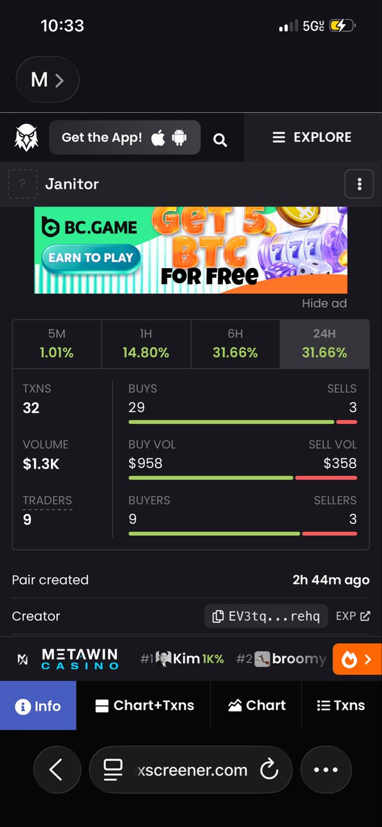 JanitorNVDAx's tweet photo. $JANITOR — 10:33PM UPDATE 🧹

We did it — $1.3K VOL

32 txns / 9 buyers / 3 sells
5M 1.01% / 1H 14.8% / 6H 31.66%

Started at $28 vol tonight
Now $1.3K — 46x

0 sells last 85m
Top holder only 4.97%

$200 away from $1.5K trending
Who pushes us over before midnight? https://t.co/LZOQuWEQIg