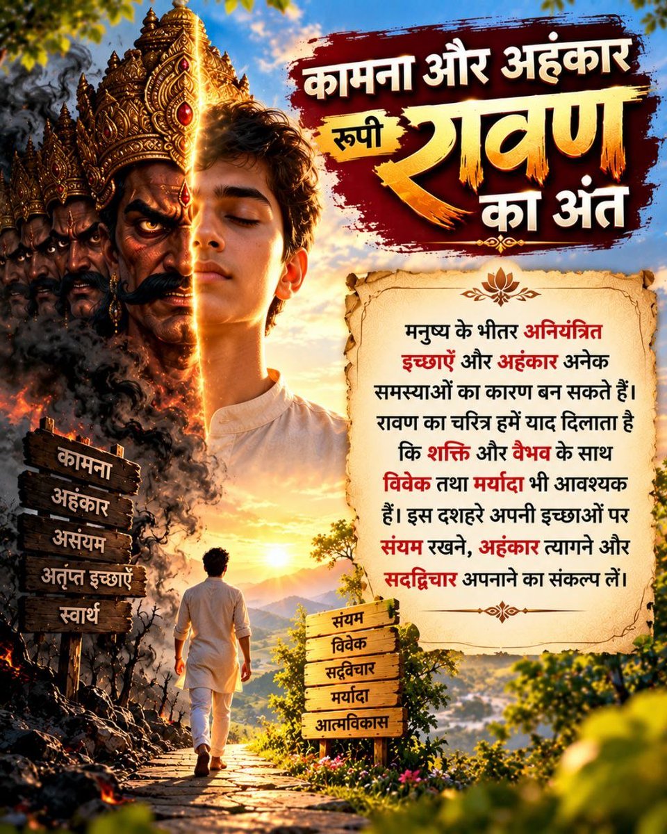 yuwasewasangh's tweet photo. #VijayaDashami
हमें सिखाती है कि असत्य और अन्याय का प्रभाव चाहे कितना भी बड़ा दिखाई दे
सत्य का साथ नहीं छोड़ना चाहिए
श्री राम का जीवन धर्म, मर्यादा और कर्तव्यनिष्ठा का संदेश देता है
आइए इस दशहरे सत्य के मार्ग पर दृढ़ रहने और सदाचार को जीवन में अपने का संकल्प ले
🚩Happy Dussehra🚩 https://t.co/8BZZq48BkW