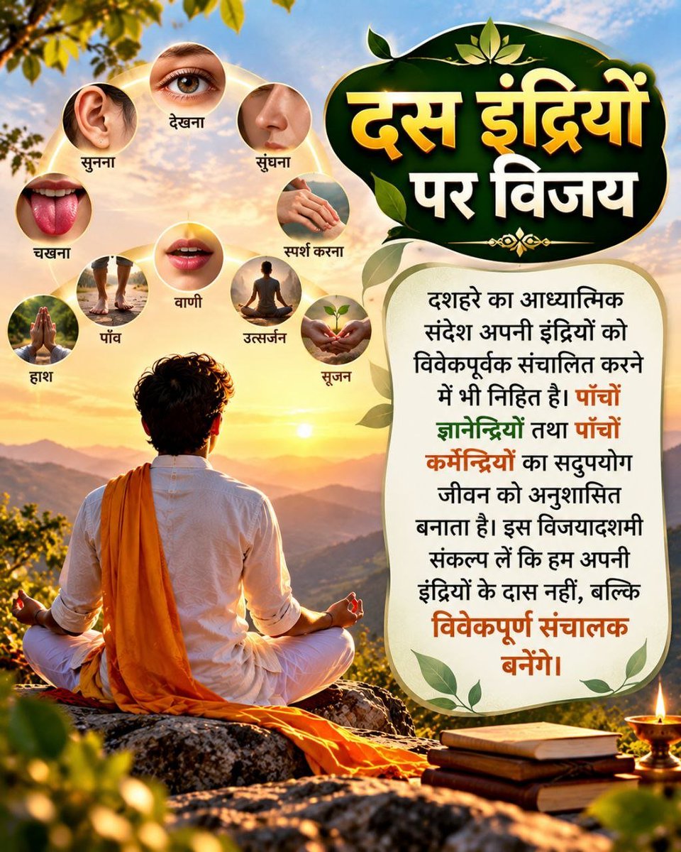 yuwasewasangh's tweet photo. #VijayaDashami
हमें सिखाती है कि असत्य और अन्याय का प्रभाव चाहे कितना भी बड़ा दिखाई दे
सत्य का साथ नहीं छोड़ना चाहिए
श्री राम का जीवन धर्म, मर्यादा और कर्तव्यनिष्ठा का संदेश देता है
आइए इस दशहरे सत्य के मार्ग पर दृढ़ रहने और सदाचार को जीवन में अपने का संकल्प ले
🚩Happy Dussehra🚩 https://t.co/8BZZq48BkW