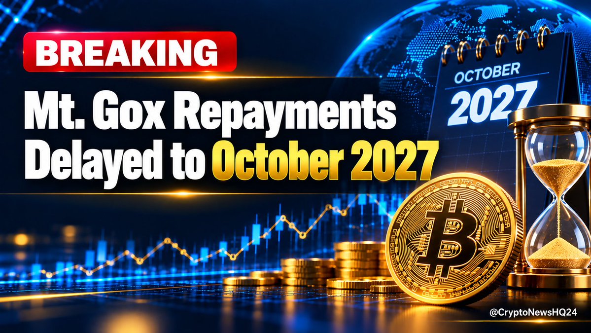 CryptoNewsHQ24's tweet photo. Mt. Gox creditors have to wait another year.

The trustee pushed the repayment deadline from Oct 31, 2026 to Oct 31, 2027, with court approval.

The exchange collapsed in 2014. Some users still haven't been paid.

Good or bad for BTC price? 👇 https://t.co/AnW0ayAwVD