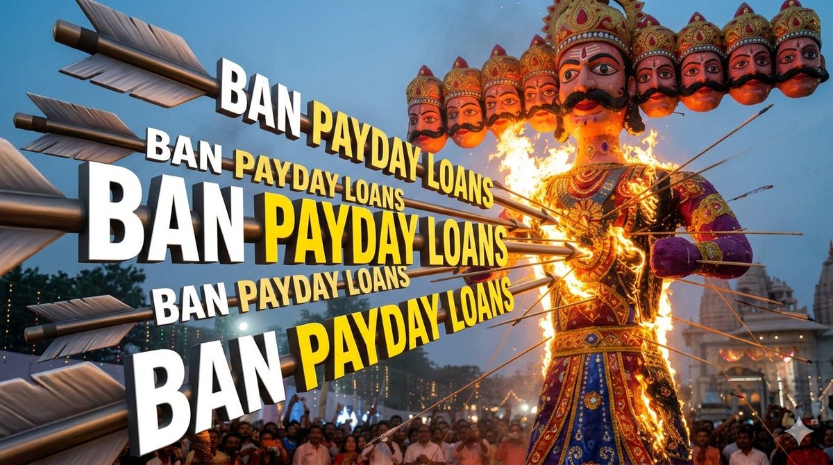 saynotoloans's tweet photo. Happy Dusshera !!

Just as Lord Rama destroyed evils on Dussehra, it’s time for us to put an end to predatory financial practices that trap families in endless debt cycles. 

Let's protect our communities.

#BanPaydayLoans #Dussehra #Vijayadashami https://t.co/pUIYi4exM0