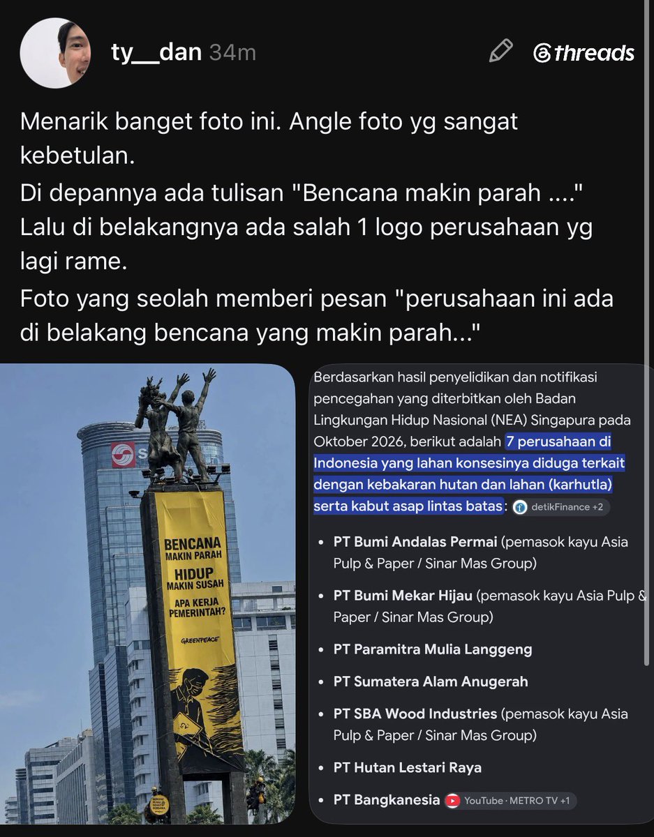 NarasiVisual's tweet photo. Ini yang kami maksud bahwa “desain itu direbut oleh pemakaian.” 👌

Serapi-rapinya arsitek merancang gedung, perencana menata kota, pemerintah menetapkan batasan, yang mendefinisikan makna sebuah ruang ataupun objek desain lainnya tetap rakyat yang menggunakannya.

Intervensi pada Bundaran HI sebagai simbol jantung perekonomian Indonesia pada akhirnya melahirkan pemaknaan baru dan diskusi kritis.

Isu-isu yang selama ini “sekadar” seliweran di ruang digital telah masuk ke ruang publik fisik.

Brilian 👍👍👍