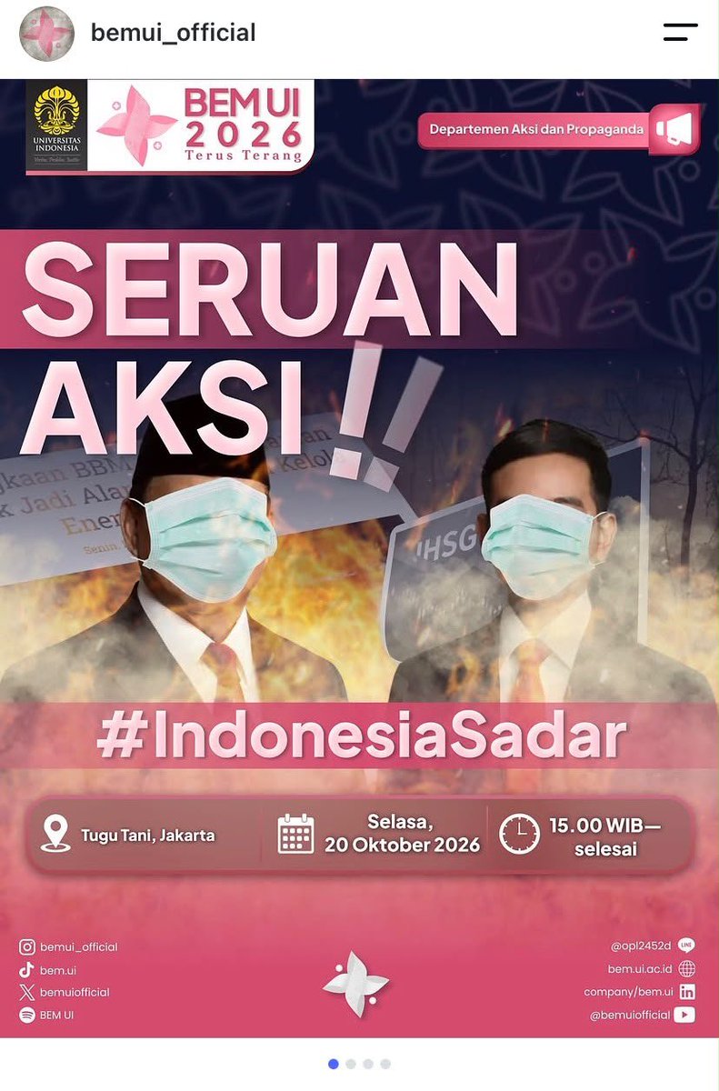 LambeSahamjja's tweet photo. BIG BREAKING NEWS
BEM UI AKAN TURUN AKSI HARI INI DI TUGU TANI JAKARTA 

5 tuntutannya 
- tetapkan karhutla sebagai bencana nasional, adili korporasi, dan pulihkan ekosistem
- benahi tata kelola kebijakan ekonomi untuk memberantas ketimpangan sosial
- hentikan penyempitan ruang sipil dan militerisasi
- berantas korupsi, kolusi, dan nepotisme (kkn)
- turunkan biaya pendidikan dan wujudkan sistem pendidikan yang mengabdi kepada rakyat