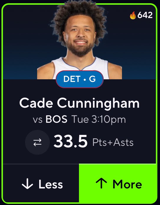 Philly_DFS's tweet photo. NBA POTD 🏀😈 

Cade Cunningham “O” 33.5 Points/Assists🔒

(55-24) POTD Record 📊

❤️ if you’re tailing! 🫣
#PrizePicks | #NBA | #DailyFantasy https://t.co/lXTsNpyzdx