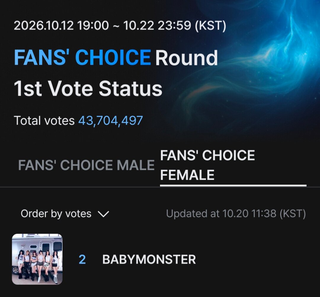 BABYMONSTERVT's tweet photo. [📢] MNET PLUS | MAMA 2026 - Fans’ Choice Female (1st Round) 

New day, new chance to vote! Go to Mnet Plus app now and vote for #BABYMONSTER in the Fans’ Choice Female category! 💥

📊 Current Rank: #2 
🗳️ Vote here: https://t.co/z8msHmOh0r
🔚 October 22, 11:59 PM KST
☑️ 1 vote/device/day

Voting Criteria:
• Fans' Choice 
 ➤ Mnet Plus Vote 90% + SNS Vote 10%

#베이비몬스터 @YGBABYMONSTER_