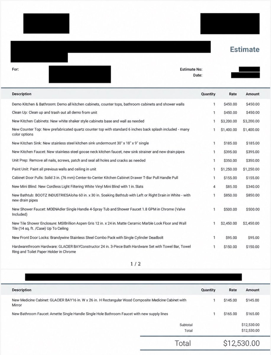 DMAC_19's tweet photo. What do we think of this bid? 

One bedroom remodel. https://t.co/XvMOTsG5Py