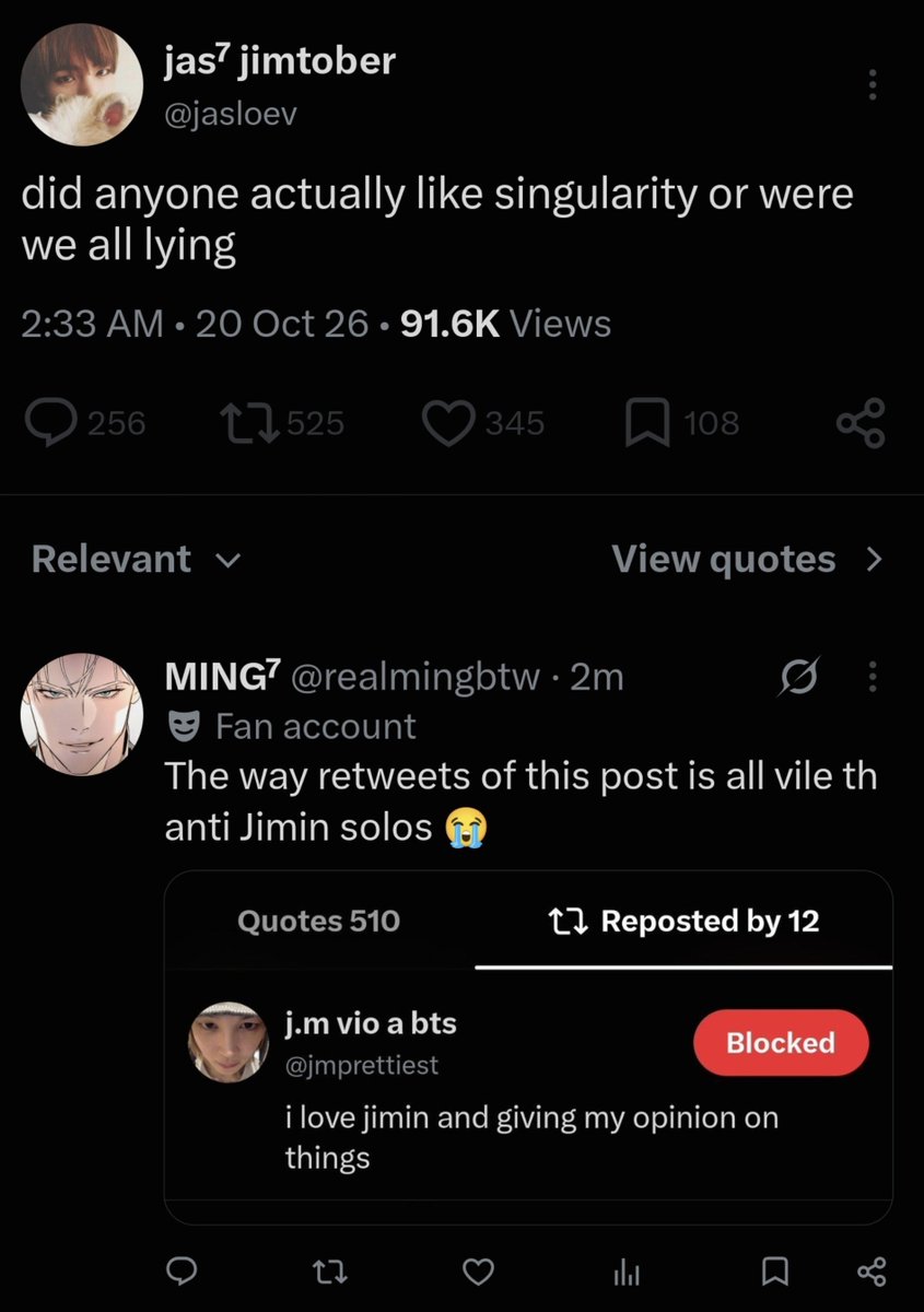 realmingbtw's tweet photo. Blocked me the moment I pointed out how their rts are full of Jimin solo th antis 🤣 oh pjms u ain't slick https://t.co/R8uxvBH02H