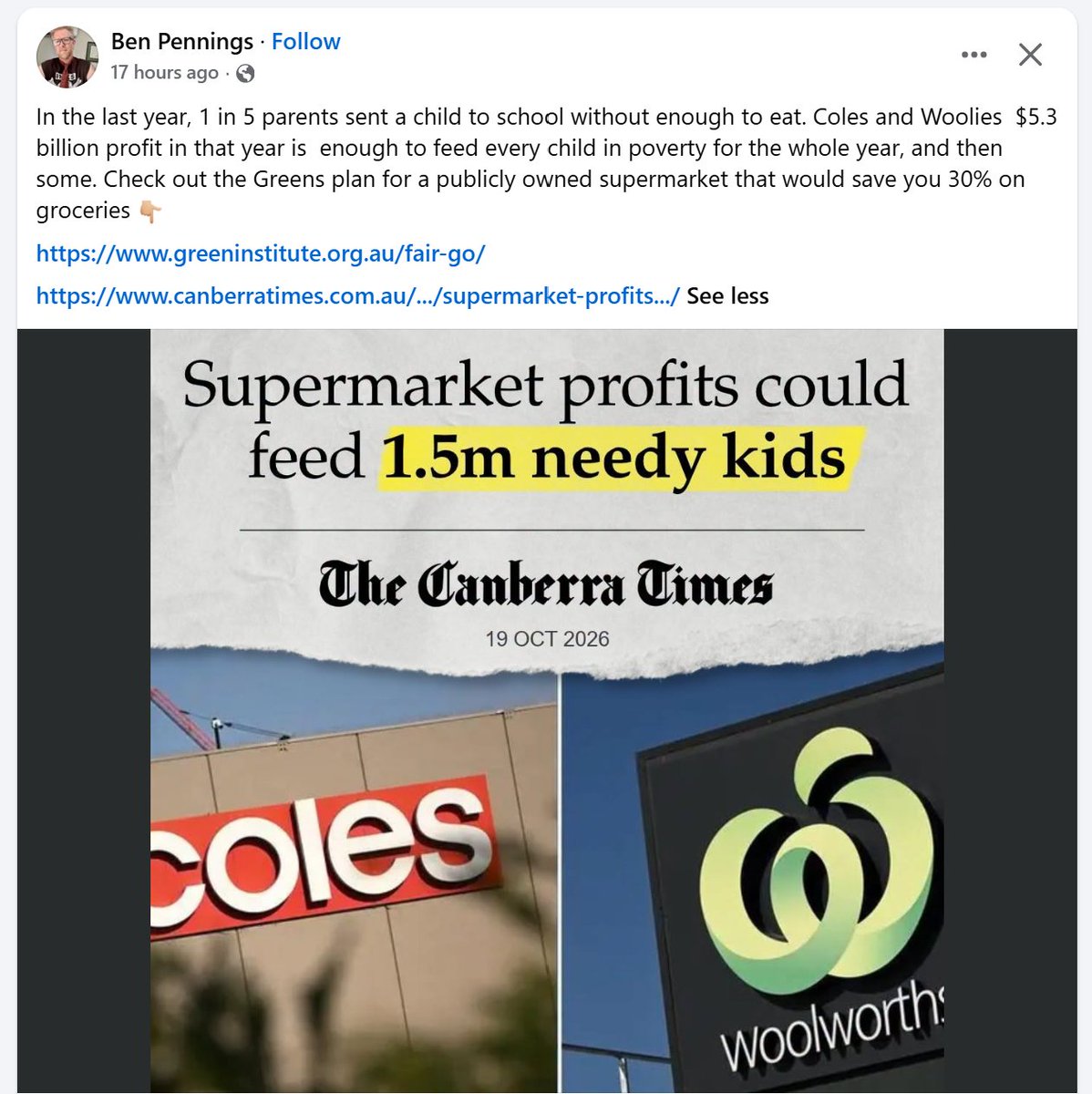 ellymelly's tweet photo. Complete and total economic illiteracy.

Business employ people. Those people feed their children. The entire business model of supermarkets involves feeding Australia's children.

You know where the wasted money in this country is?

Political activism and grievance politics.

Almost a TRILLION dollars locked up in the 'green' energy scam stolen straight from the pockets of Australian families. Tens of billions in the Indigenous activist industry that has utterly failed to do anything except create a permanent industry out of poverty.

We cannot allow this ideology to endanger Australia's businesses. If we do - the whole country will end up a wasteland of socialist-inspired poverty and our food production capability will resemble the BLM 'Chaz' racially segregated market gardens.