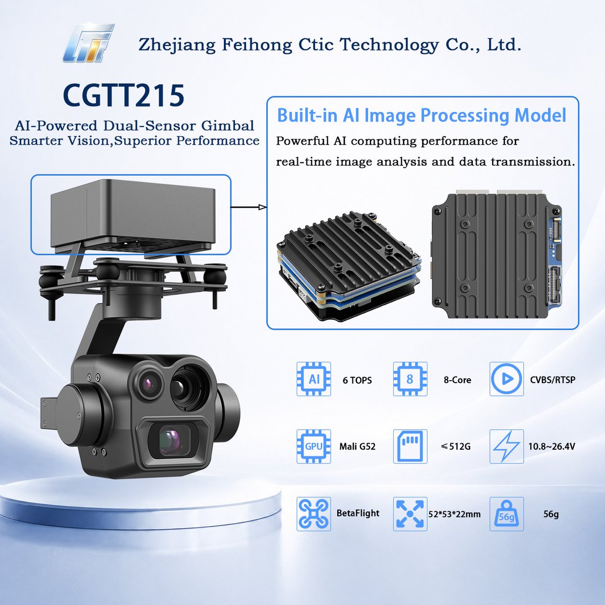 CticGimbal's tweet photo. Meet CGTT215 🚁
Triple sensor in one 215g gimbal:
✅ 50MP wide-angle
✅ 48MP optical zoom (up to 120× hybrid)
✅ 640×512 thermal
✅ Built-in AI: human &amp; vehicle detection
✅ ≤0.02° stabilization
Built for UAV integrators.
#UAV #Drone #Thermal https://t.co/DT9FKSlYgK
