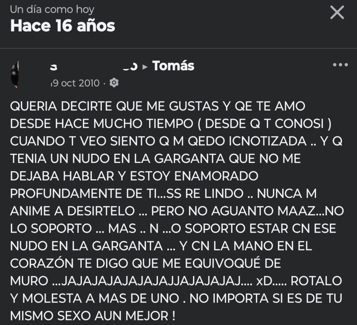 dsintegrati0n's tweet photo. hoy hace 16 años la chica que me gustaba me humillaba ante todo facebook.. todavía me acuerdo como se me aceleró el corazón cuando leí el primer párrafo.. boludeado de chiquito https://t.co/nt3qllUGOC