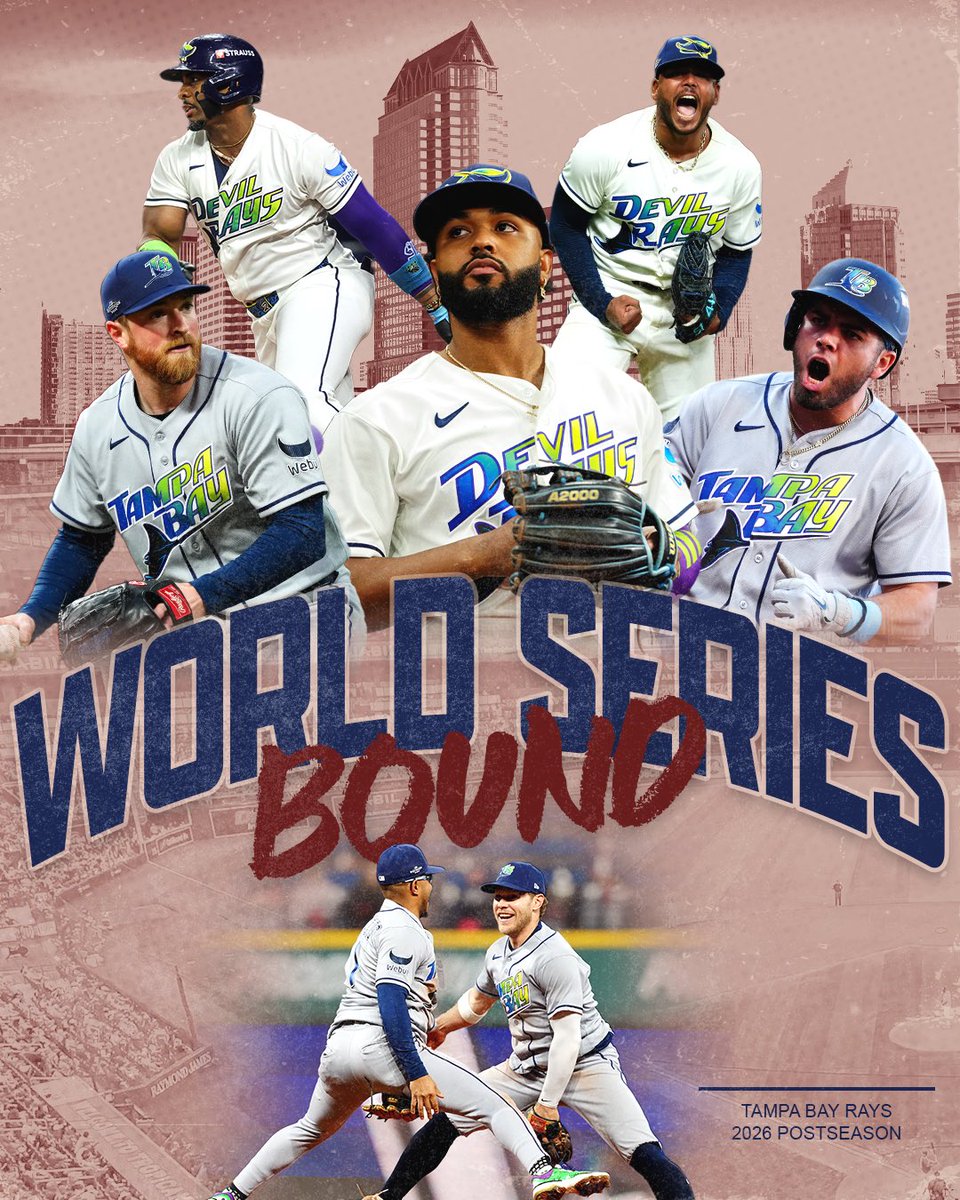 MLBPA's tweet photo. Junior, Yandy, Freddy and the Rays are World Series Bound 🏆 https://t.co/508WQOe1Ky