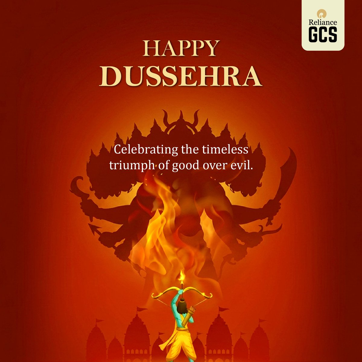 RelianceGCS's tweet photo. On the occasion of #Dussehra2026,
Team #RelianceGCS rejoices in the
timeless victory of righteousness over
evil, courage over fear, and discipline over
disorder. 

May this festival strengthen our
collective resolve towards peace, security,
and progress. 

@ril_updates https://t.co/vWkRs8zpz9