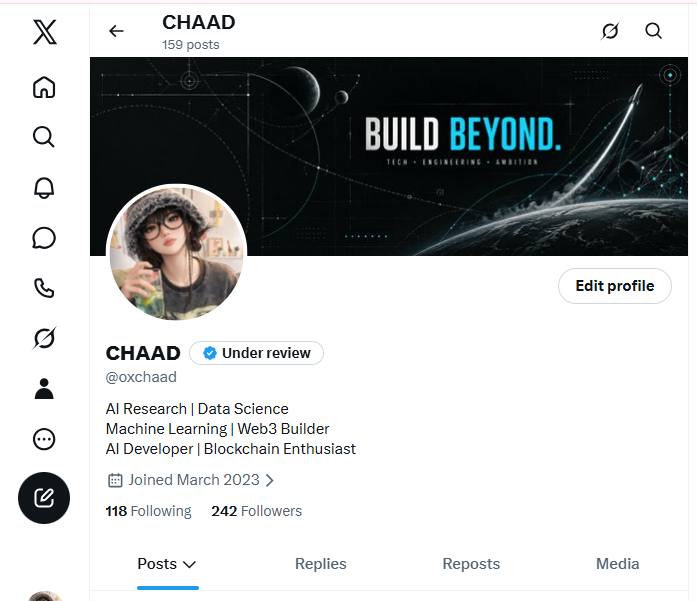 oxchaad's tweet photo. Day 7

still pending @X https://t.co/qJL1Vi7d4g