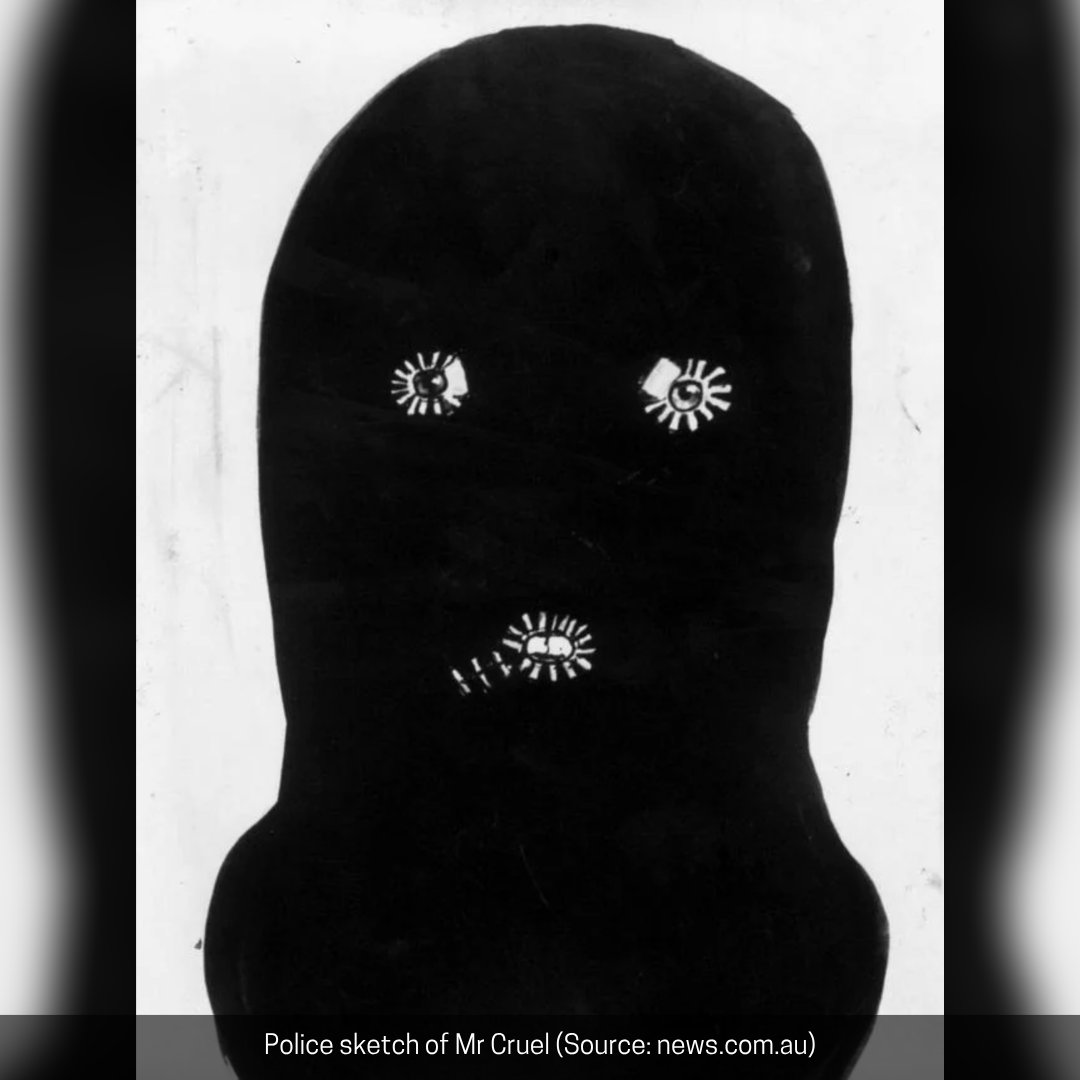 case_file's tweet photo. 5. Police sketch depicting the bedroom of the suspected Mr Cruel house, based on descriptions provided by victims 
6. Police sketch of Mr Cruel 
7. Crime Stoppers poster 
8. Sharon Wills is carried by a police officer following her rescue in December 1988 https://t.co/sPlWNsd8ol