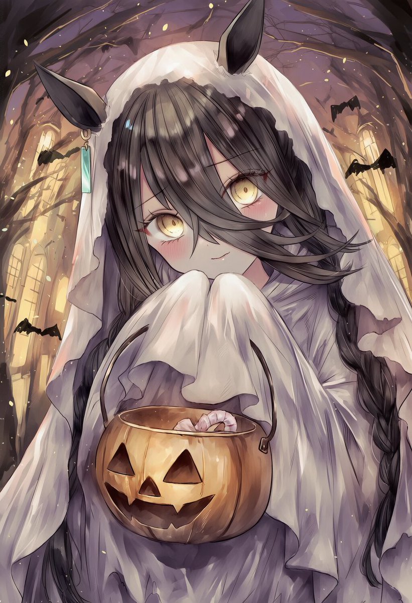 rdwdy15011918's tweet photo. 「お菓子・・・頂けますか？」

ハロウィン風カフェ+三つ編みのヘアアレンジ

#AIイラスト 
#AIart 
#マンハッタンカフェ
#ウマ娘 https://t.co/4eA4wClo6T