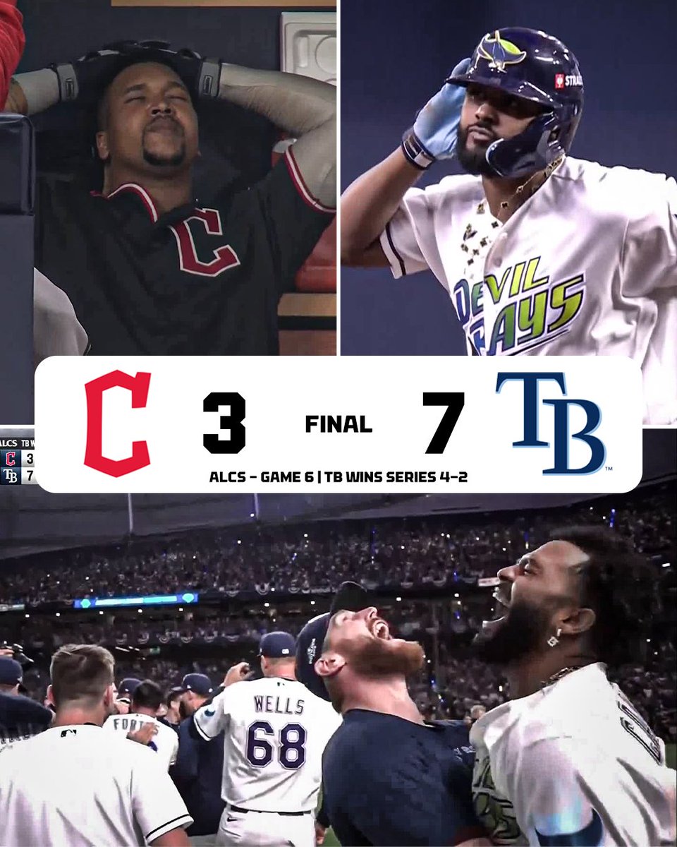 espn's tweet photo. THE RAYS ARE MOVING ON TO THE FALL CLASSIC!

Tampa Bay closes out the Guardians at home and will now face the Milwaukee Brewers for a WS title 🍿 https://t.co/WPnS7zgtob