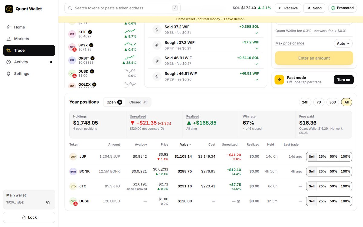 JuggerWallet's tweet photo. Sneak peek 👀 (Beta)

The Jugger Wallet trading view: live charts, profit &amp; loss on every position, average buy and holding time.

Built for traders. Protected for the long run. Quantum proofed. https://t.co/mNQYz0nLBj
