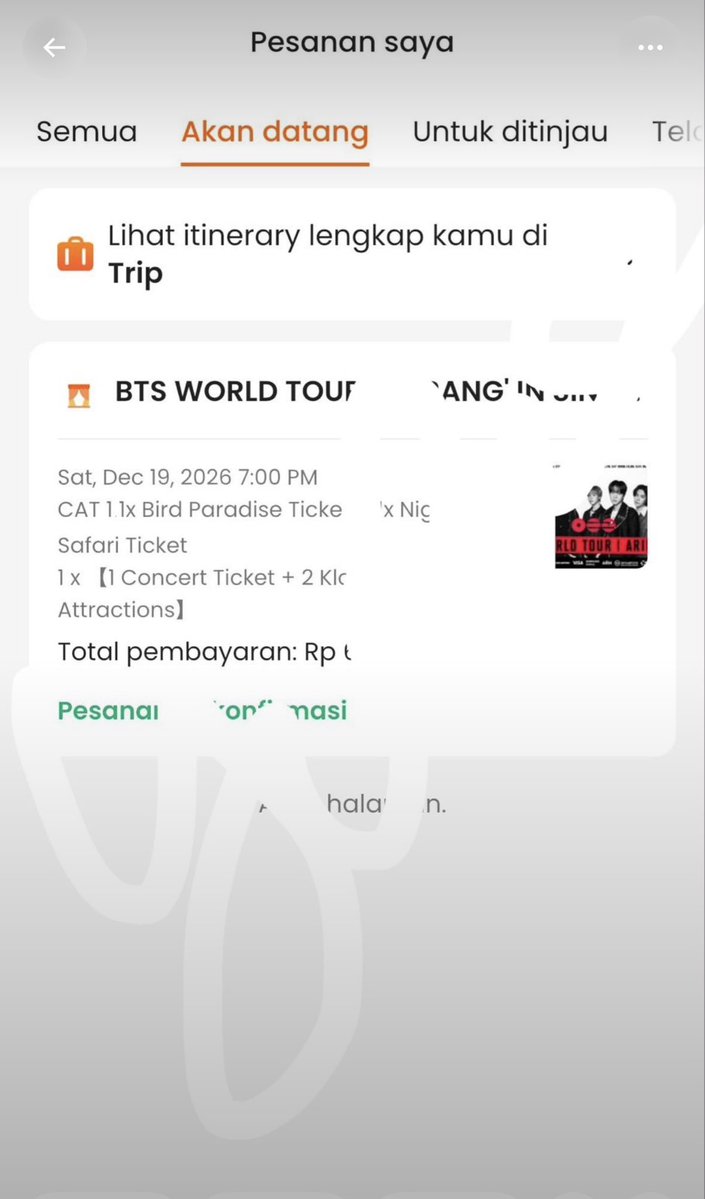 wei_kiat102's tweet photo. WTS (Want to sale)
BTS Arirang in Singapore
Day : Sat,Dec 19,2026 (Day 2)
Ticket type : Cat 1 + 1 tix bird paradise + safari  night 
Price : Rp 6.300.000 nett

Foreigners are welcome

#wts #btssingapore #ARIRANGWorldTour #bts https://t.co/YGEMJiHA1z