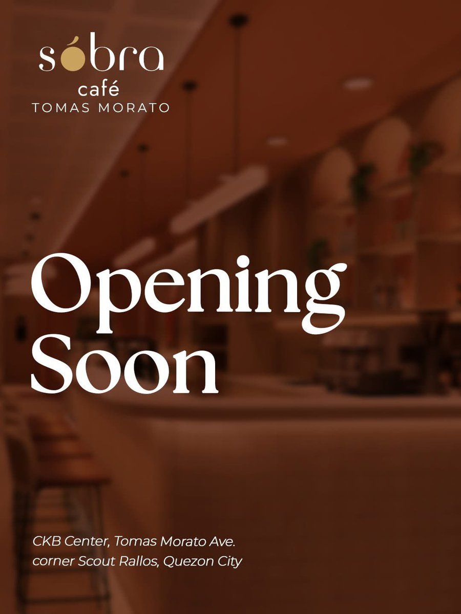 Evelyn39472809's tweet photo. 1- Sobra Café Molito ✅
2- Sobra Café Opus Mall ✅
3- Sobra Café Tomas Morato 
       opening soon 🎉🎉

#DavidLicauco 
#SobraCafé https://t.co/gjAR8QiJ1M