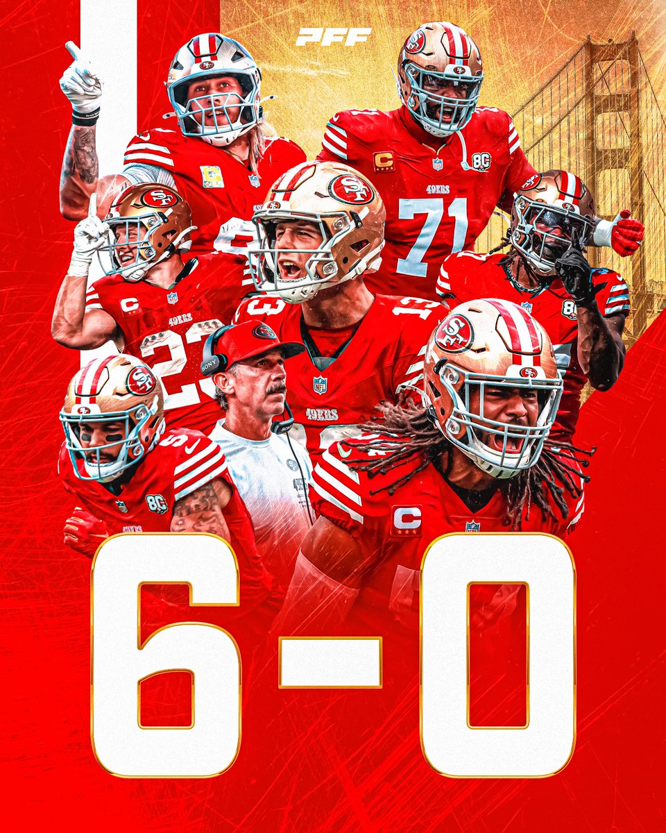 PFF's tweet photo. THE 49ERS ARE THE ONLY 6-0 TEAM IN THE NFL 😤 https://t.co/77lYVDCVgm