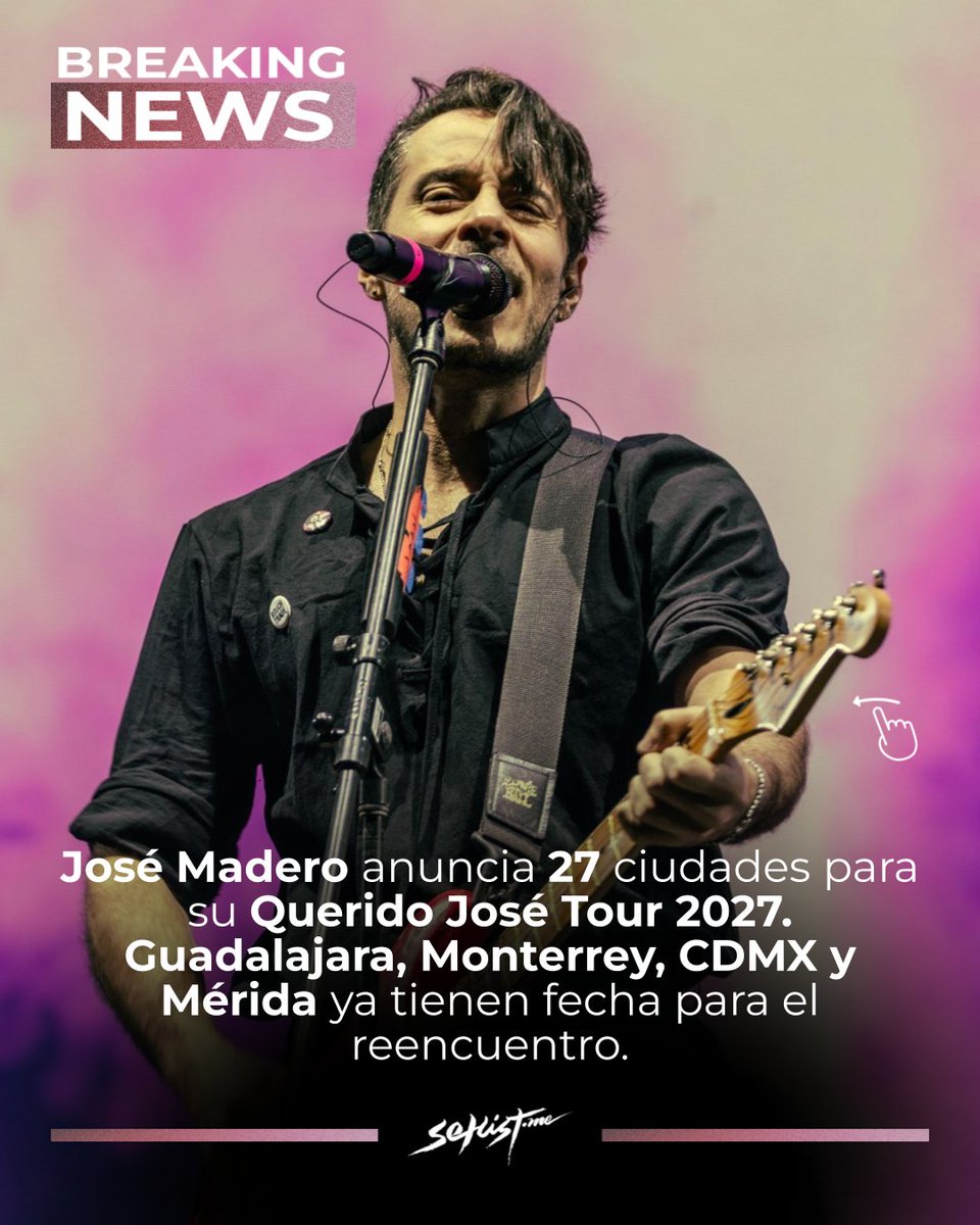 Setlist_me's tweet photo. José Madero anuncia el Querido José Tour 2027: 27 ciudades y más fechas por sumar.💚
📍 MTY: 6 marzo
📍 GDL: 10 abril
📍 Mérida: 23 abril
📍 CDMX: 21 y 22 mayo

¿En cuál nos vemos?

#Setlistme #JoséMadero https://t.co/yMuDeWrOx3