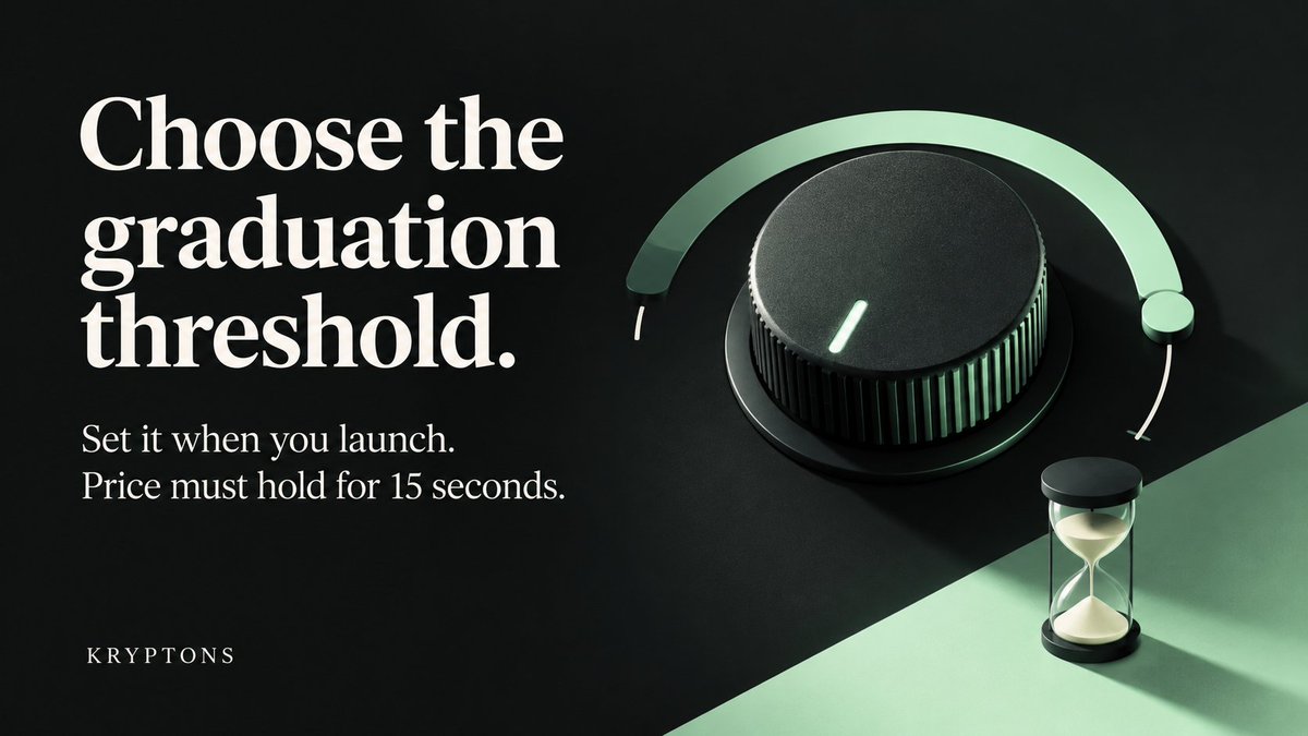 Kryptonsfun's tweet photo. You choose the graduation threshold when launching.

It determines when the coin transitions to its fused rules.Reaching the threshold alone isn't enough: the price must hold there for 15 seconds. 

Review the threshold alongside the planned fusion. https://t.co/Mw7fYEKj3w