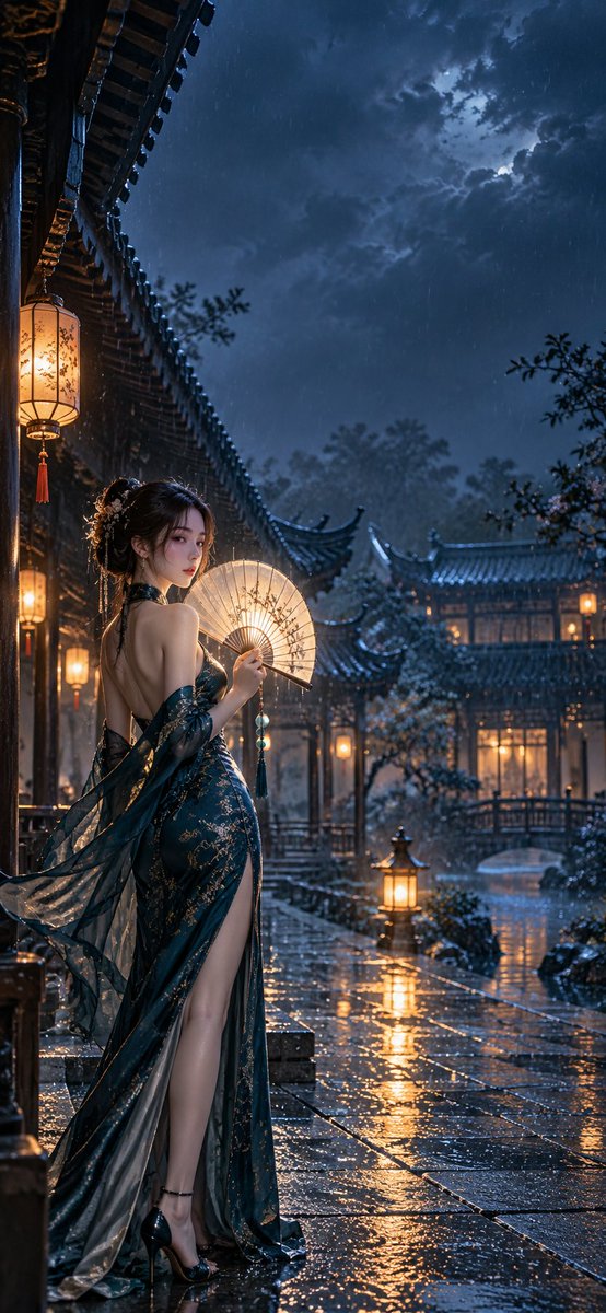 HuanAIart's tweet photo. 壁纸系列｜折扇艺术 × 东方性感

一把折扇，也可以很风情。

这次创作了 4 张「折扇艺术 × 东方性感」手机壁纸。

月下红绡、雨夜庭院、粉樱梦境、日光花影。

我想把东方的含蓄、柔美与一点点暧昧的性感，藏进扇面与光影之间。

4 张里面，你最喜欢哪一张？ https://t.co/axKW0MrhHR